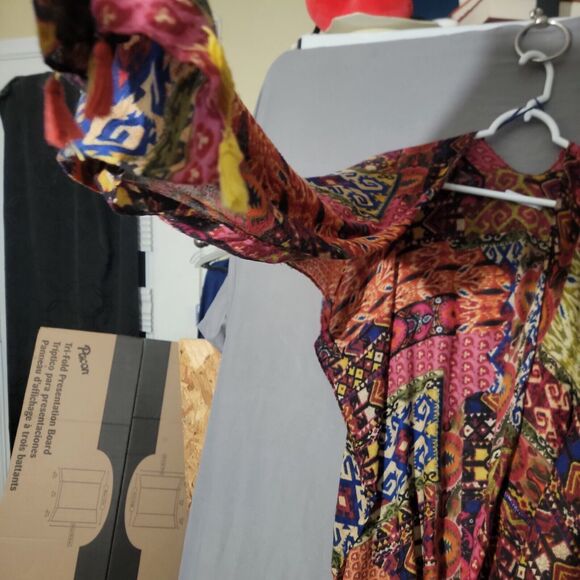 Woven Heart Patchwork Print Kimono Shawl Coverup Kaftan Robe Dress Colorful OS - Picture 9 of 16